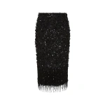 Carla Zampatti Black Fringe Sequin Lace Midi Skirt | Sequin & Embellished Skirts | Coveti