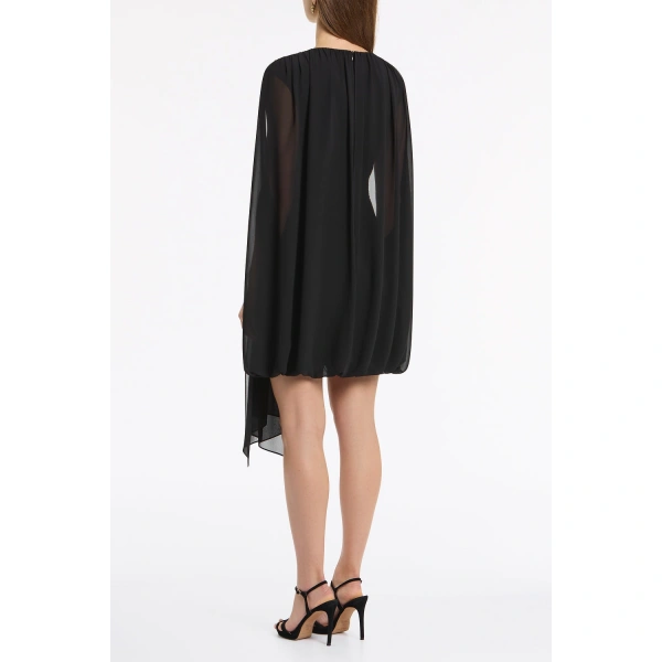 Carla Zampatti Black Georgette Gathered Capelet Mini Dress | Mini Dresses | Coveti