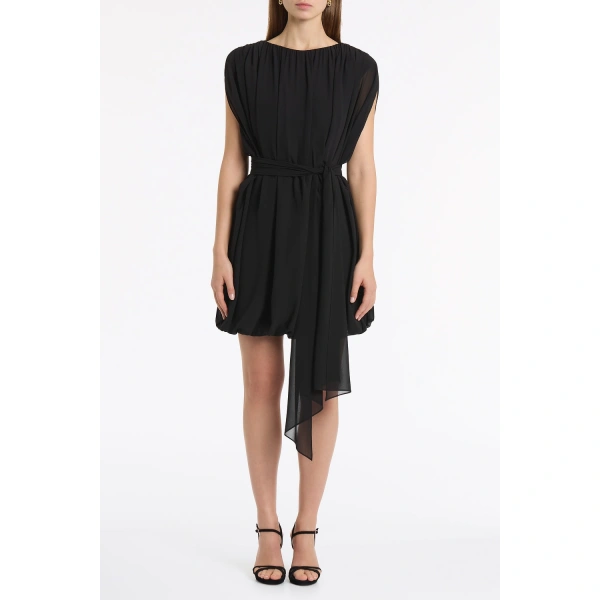 Carla Zampatti Black Georgette Gathered Capelet Mini Dress | Mini Dresses | Coveti