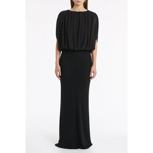 Carla Zampatti Black Georgette Gathered Capelet Top | Blouse | Coveti