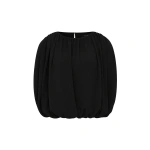 Carla Zampatti Black Georgette Gathered Capelet Top | Blouse | Coveti