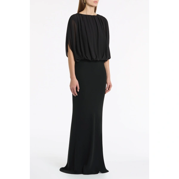 Carla Zampatti Black Georgette Gathered Capelet Top | Blouse | Coveti