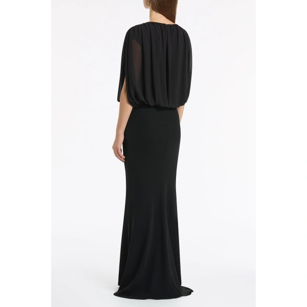 Carla Zampatti Black Georgette Gathered Capelet Top | Blouse | Coveti