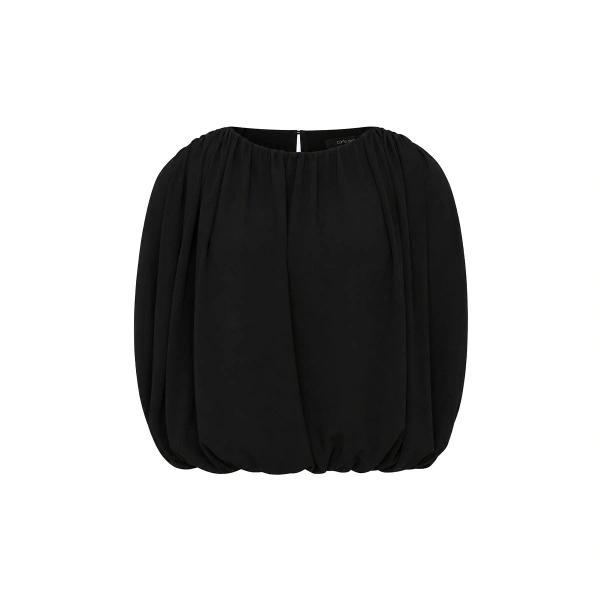 Black Georgette Gathered Capelet Top