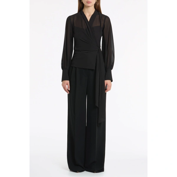 Carla Zampatti Black Georgette Long Sleeve Wrap Blouse | Long Sleeve Tops | Coveti