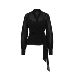 Carla Zampatti Black Georgette Long Sleeve Wrap Blouse | Long Sleeve Tops | Coveti