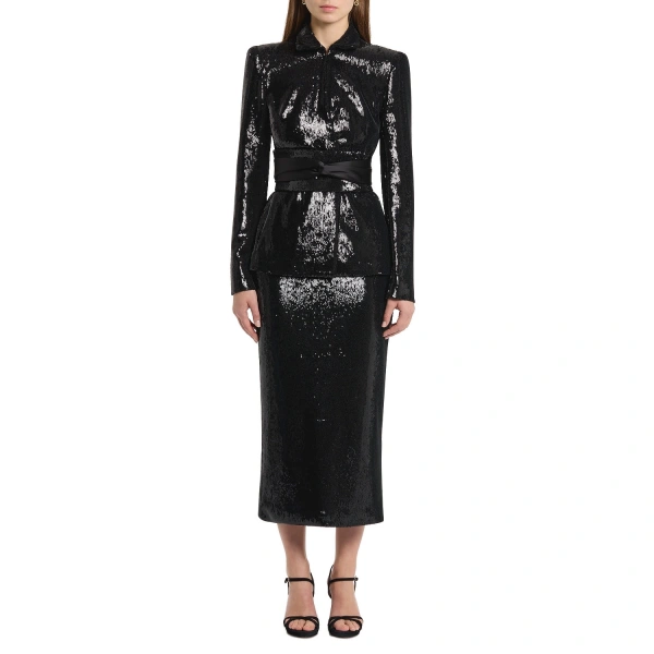 Carla Zampatti Black Liquid Sequin Cummerbund | Belts | Coveti