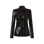 Carla Zampatti Black Liquid Sequin Fitted Double Breasted Jacket | Blazers | Coveti