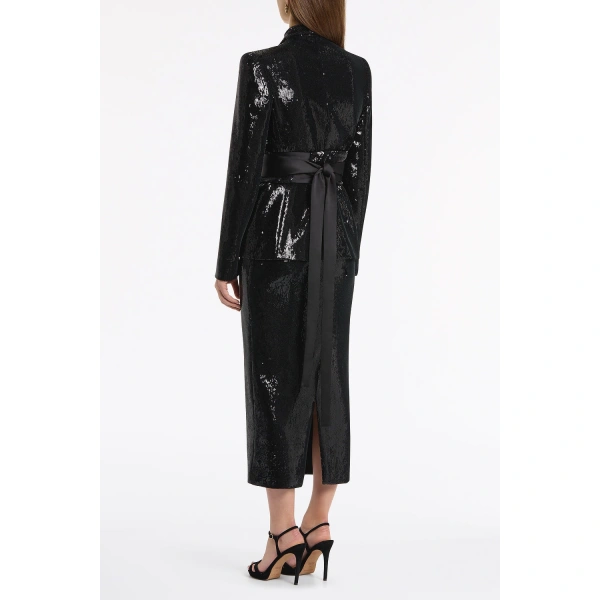 Carla Zampatti Black Liquid Sequin Long Line Pencil Skirt | Sequin & Embellished Skirts | Coveti
