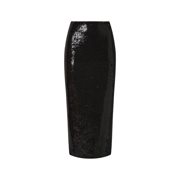 Carla Zampatti Black Liquid Sequin Long Line Pencil Skirt | Sequin & Embellished Skirts | Coveti