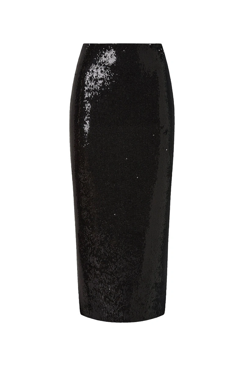Carla Zampatti Black Liquid Sequin Long Line Pencil Skirt Carla Zampatti Black Liquid Sequin Long Line Pencil Skirt | Sequin & Embellished Skirts | Coveti