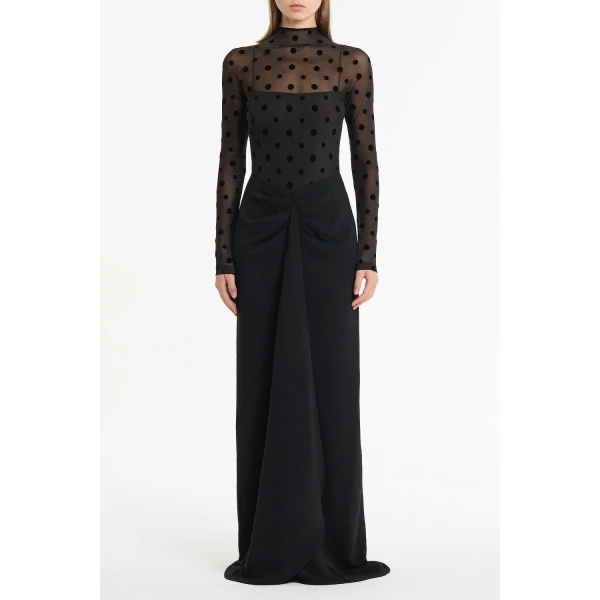 Carla Zampatti Black Mesh Spot Contrast Gown | Evening Gowns | Coveti