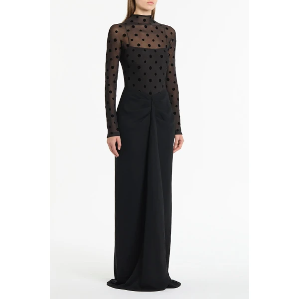 Carla Zampatti Black Mesh Spot Contrast Gown | Evening Gowns | Coveti