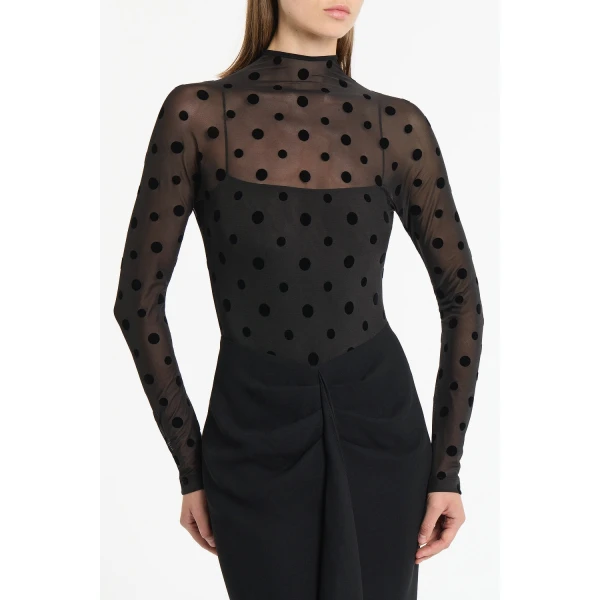 Carla Zampatti Black Mesh Spot Contrast Gown | Evening Gowns | Coveti