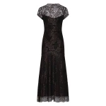 Carla Zampatti Black Metallic Lace Cap Sleeve Midi Dress | Midi Dresses | Coveti