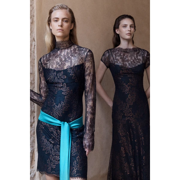 Carla Zampatti Black Metallic Lace Cap Sleeve Midi Dress | Midi Dresses | Coveti