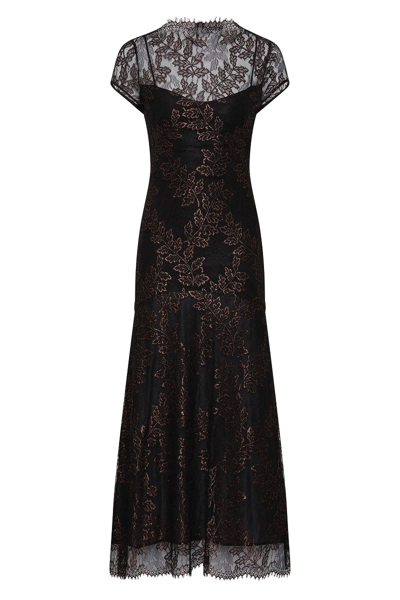 Carla Zampatti Black Metallic Lace Cap Sleeve Midi Dress Carla Zampatti Black Metallic Lace Cap Sleeve Midi Dress | Midi Dresses | Coveti