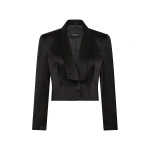 Carla Zampatti Black Satin Acetate Cropped Tuxedo Blazer | Blazers | Coveti