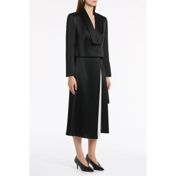 Carla Zampatti Black Satin Acetate Cropped Tuxedo Blazer | Blazers | Coveti