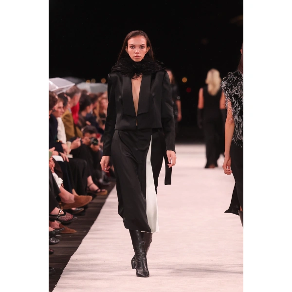 Carla Zampatti Black Satin Acetate Cropped Tuxedo Blazer | Blazers | Coveti