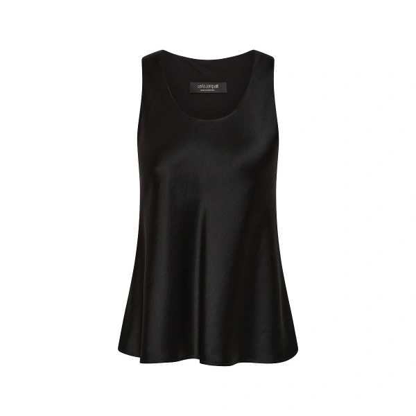 Black Satin Acetate Racer Tank