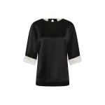 Carla Zampatti Black Satin Acetate Relaxed Split Hem Tee | Short Sleeved | Coveti
