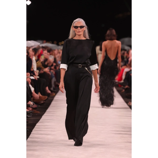 Carla Zampatti Black Satin Acetate Relaxed Split Hem Tee | Short Sleeved | Coveti