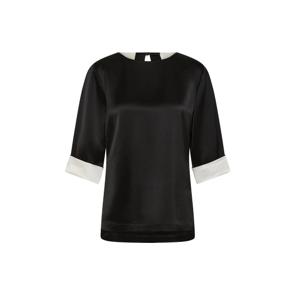 Black Satin Acetate Relaxed Split Hem Tee