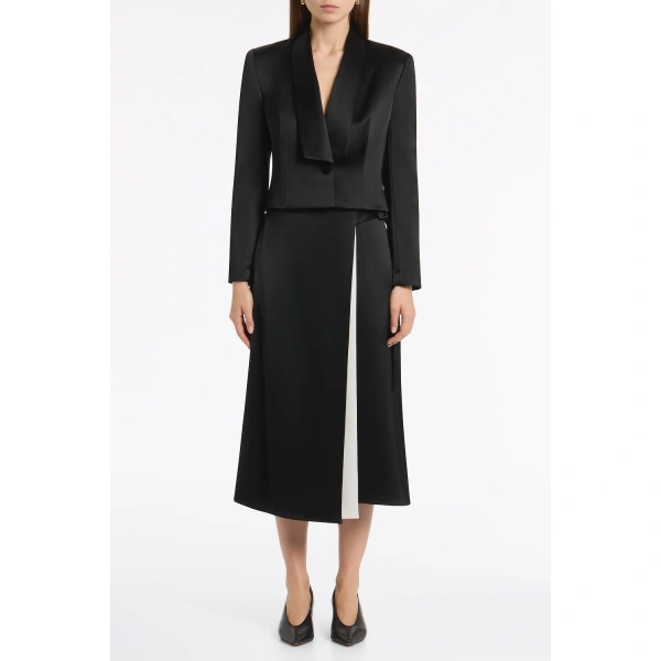 Carla Zampatti Black Satin Acetate Waist Tie Fluted Midi Skirt | Midi Skirts | Coveti