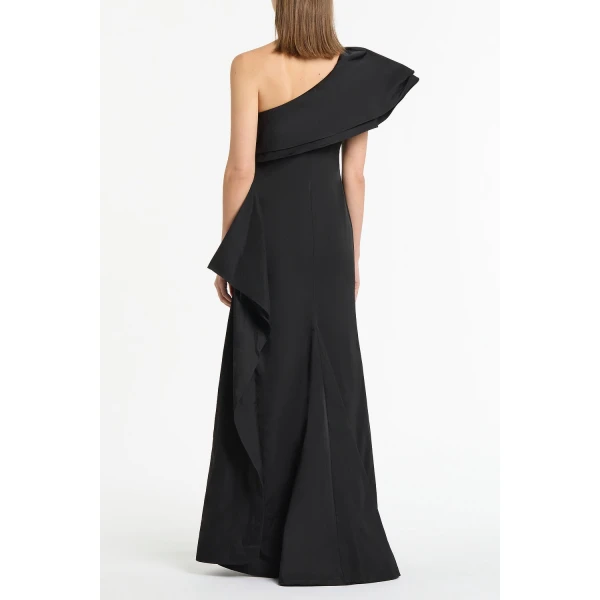 Carla Zampatti Black Taffeta Asymmetric One Shoulder Dress | Maxi Dresses | Coveti