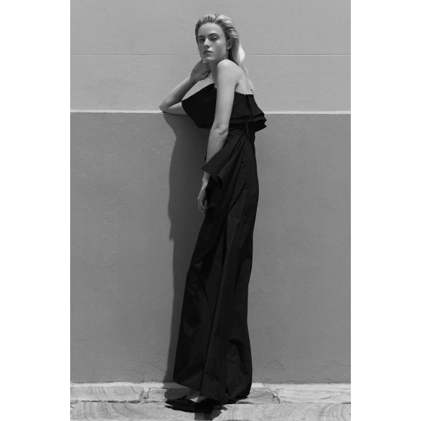 Carla Zampatti Black Taffeta Asymmetric One Shoulder Dress | Maxi Dresses | Coveti