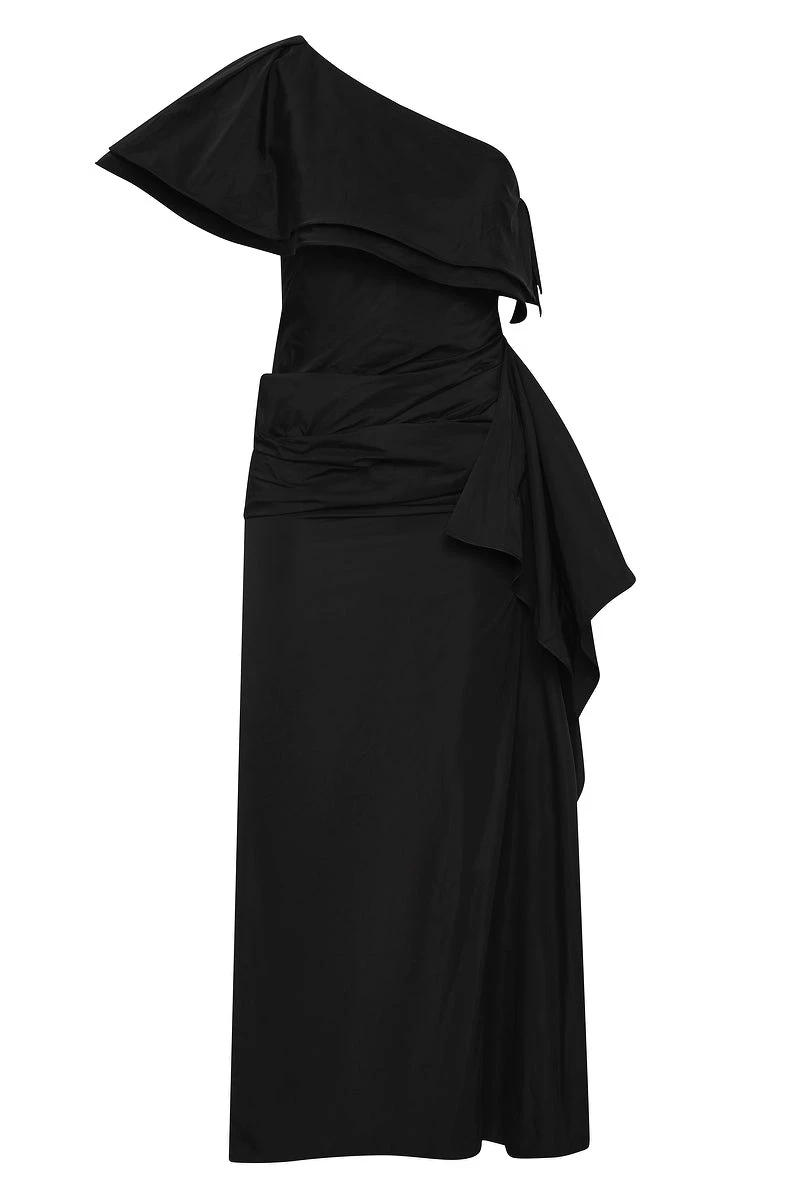 Carla Zampatti Black Taffeta Asymmetric One Shoulder Dress Carla Zampatti Black Taffeta Asymmetric One Shoulder Dress | Maxi Dresses | Coveti