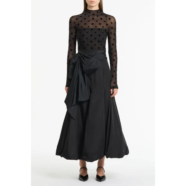 Carla Zampatti Black Taffeta Tie Waist Bubble Skirt | Midi Skirts | Coveti