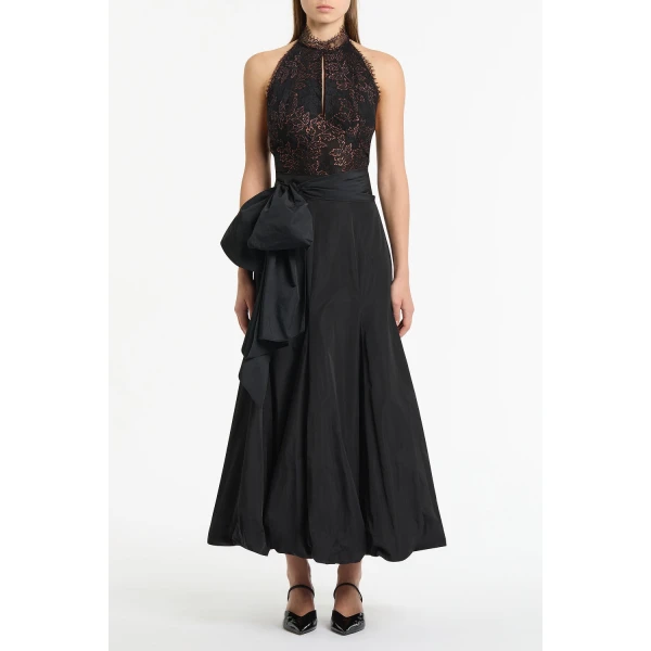 Carla Zampatti Black Taffeta Tie Waist Bubble Skirt | Midi Skirts | Coveti