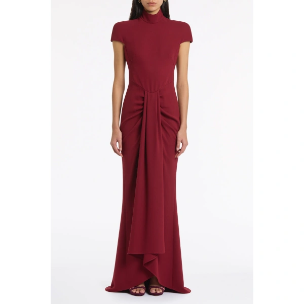 Carla Zampatti Cabernet Crepe Cap Sleeve Gown | Evening Gowns | Coveti