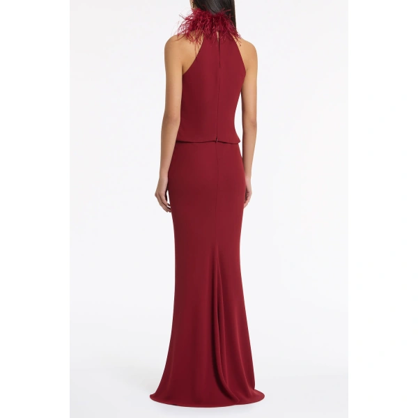 Carla Zampatti Cabernet Crepe Feather Detail Bodice | Sleeveless & Tank Tops | Coveti