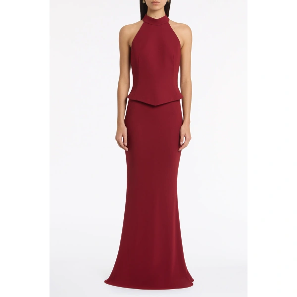 Carla Zampatti Cabernet Crepe Feather Detail Bodice | Sleeveless & Tank Tops | Coveti