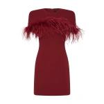 Carla Zampatti Cabernet Crepe Feather Detail Mini Cape Dress | Mini Dresses | Coveti