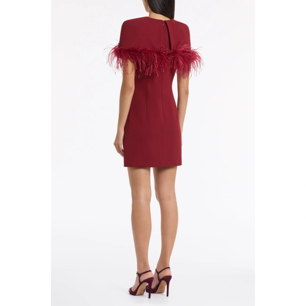 Carla Zampatti Cabernet Crepe Feather Detail Mini Cape Dress | Mini Dresses | Coveti