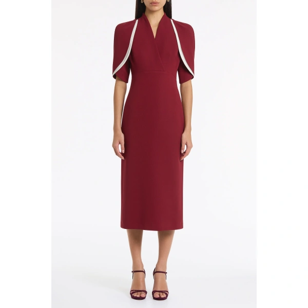Carla Zampatti Cabernet Crepe Layered Sleeve Midi Dress | Midi Dresses | Coveti