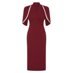 Carla Zampatti Cabernet Crepe Layered Sleeve Midi Dress | Midi Dresses | Coveti