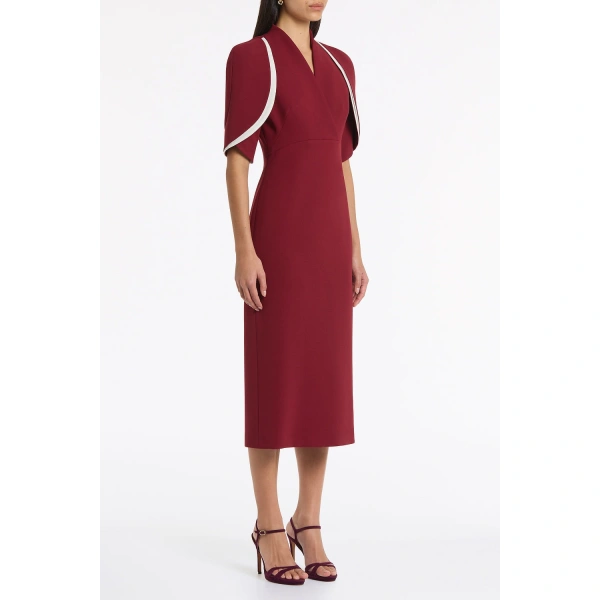 Carla Zampatti Cabernet Crepe Layered Sleeve Midi Dress | Midi Dresses | Coveti