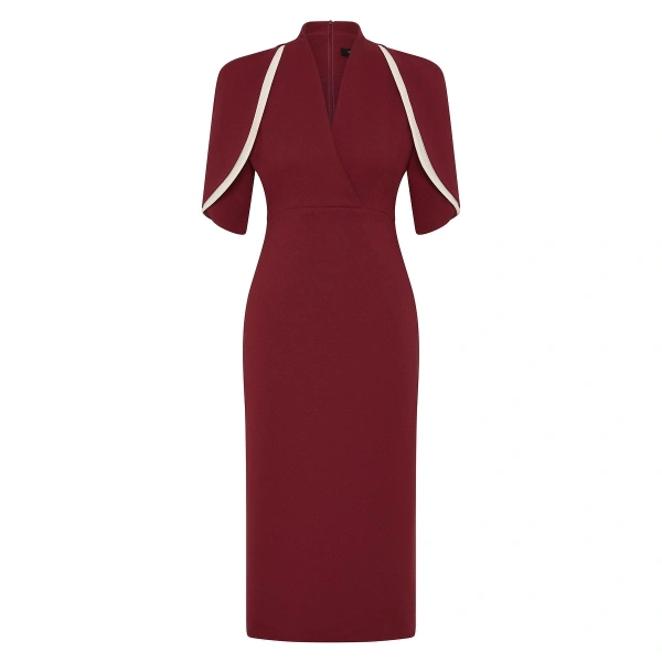 Carla Zampatti Cabernet Crepe Layered Sleeve Midi Dress | Midi Dresses | Coveti