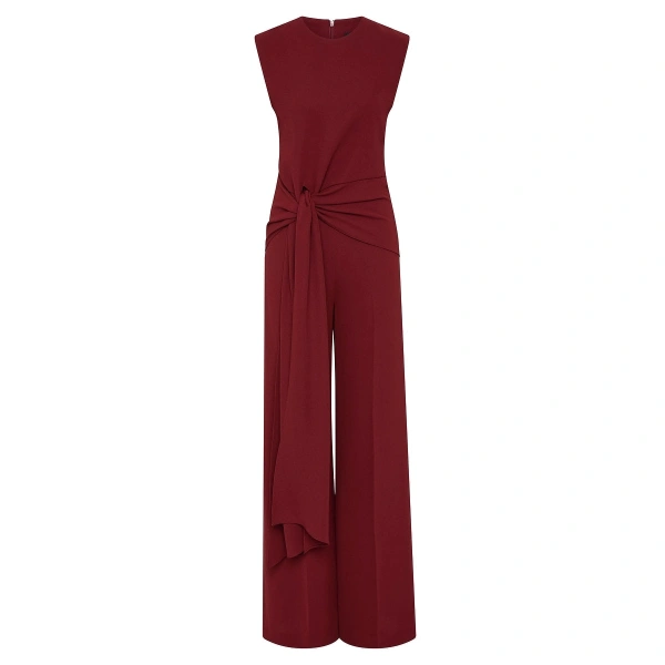 Carla Zampatti Cabernet Crepe Tie Front Jumpsuit | Jumpsuit | Coveti