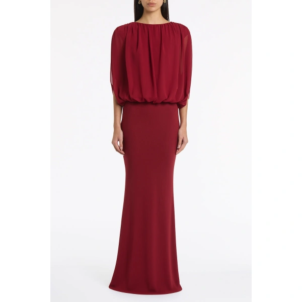 Carla Zampatti Cabernet Georgette Gathered Capelet Top | Blouse | Coveti