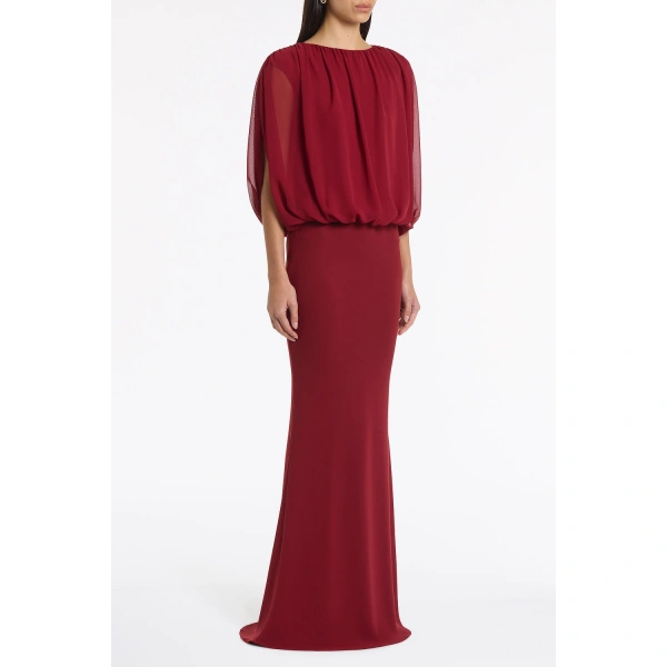 Carla Zampatti Cabernet Georgette Gathered Capelet Top | Blouse | Coveti