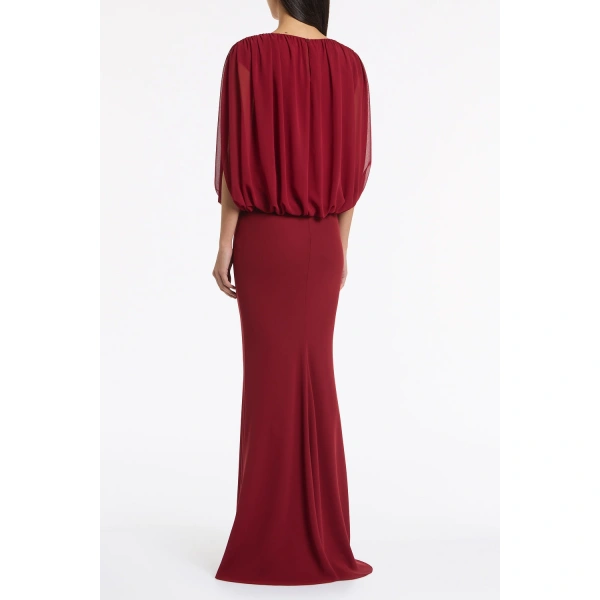 Carla Zampatti Cabernet Georgette Gathered Capelet Top | Blouse | Coveti