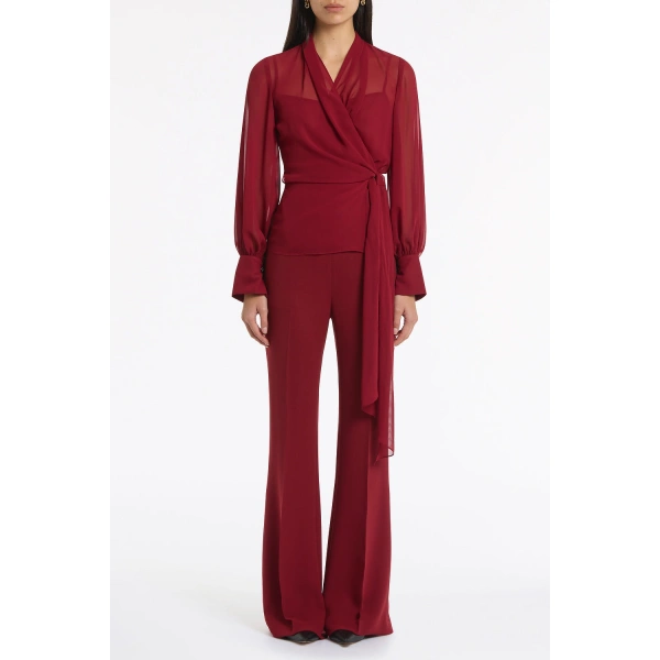 Carla Zampatti Cabernet Georgette Long Sleeve Wrap Blouse | Long Sleeve Tops | Coveti