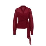 Carla Zampatti Cabernet Georgette Long Sleeve Wrap Blouse | Long Sleeve Tops | Coveti