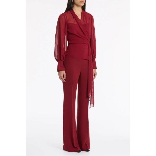 Carla Zampatti Cabernet Georgette Long Sleeve Wrap Blouse | Long Sleeve Tops | Coveti